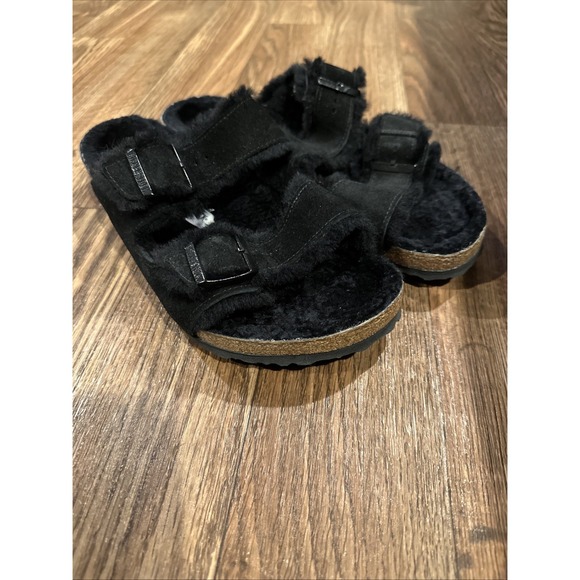 Birkenstock Arizona Shearling Suede Leather Black US M 10 W 11.5 EU 43 Unisex - Picture 2 of 12